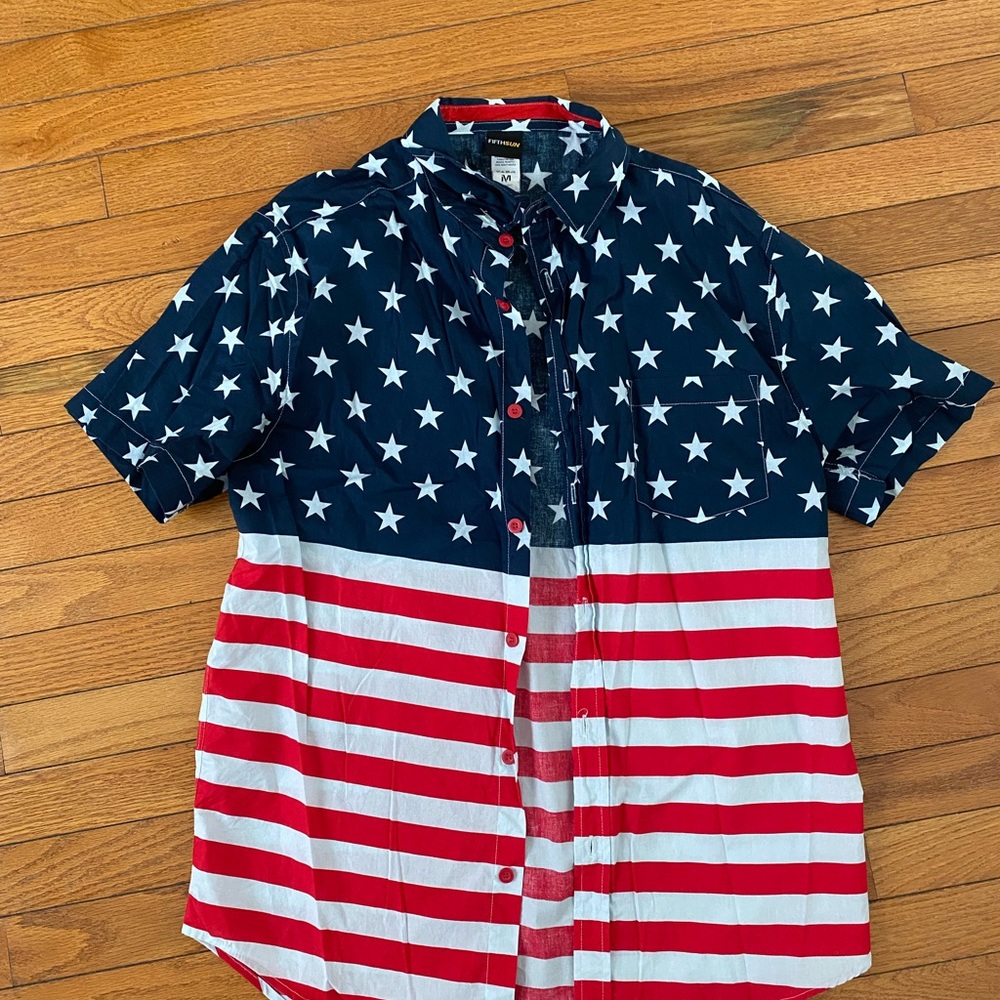 Fifth Sun Men's Patriotic Stars and Stripes Button Down Shirt - Red, White, Blue